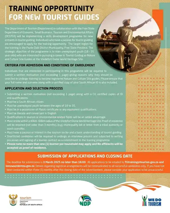 Image from Jobs Sharing & Learnerships - Skills Development Plan: Exciting opportunity for aspiring Tourist Guides! The Department of ...