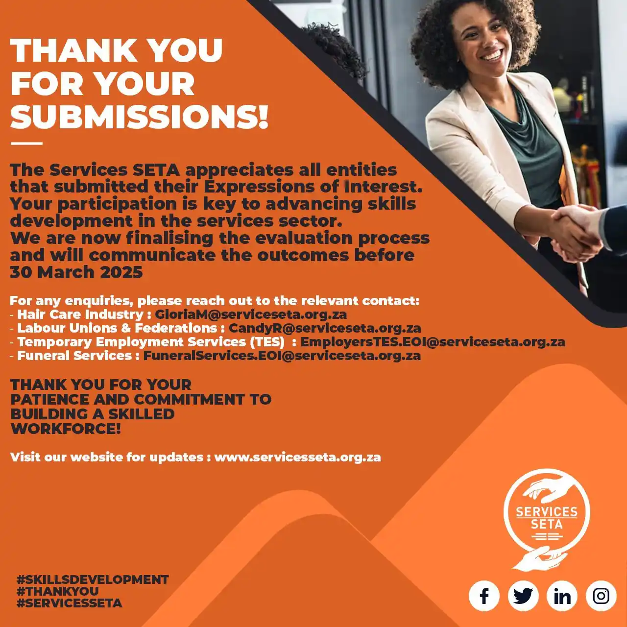 Image from Jobs Sharing & Learnerships - Skills Development Plan: 📢 Thank you for your submissions! We appreciate your participation in...