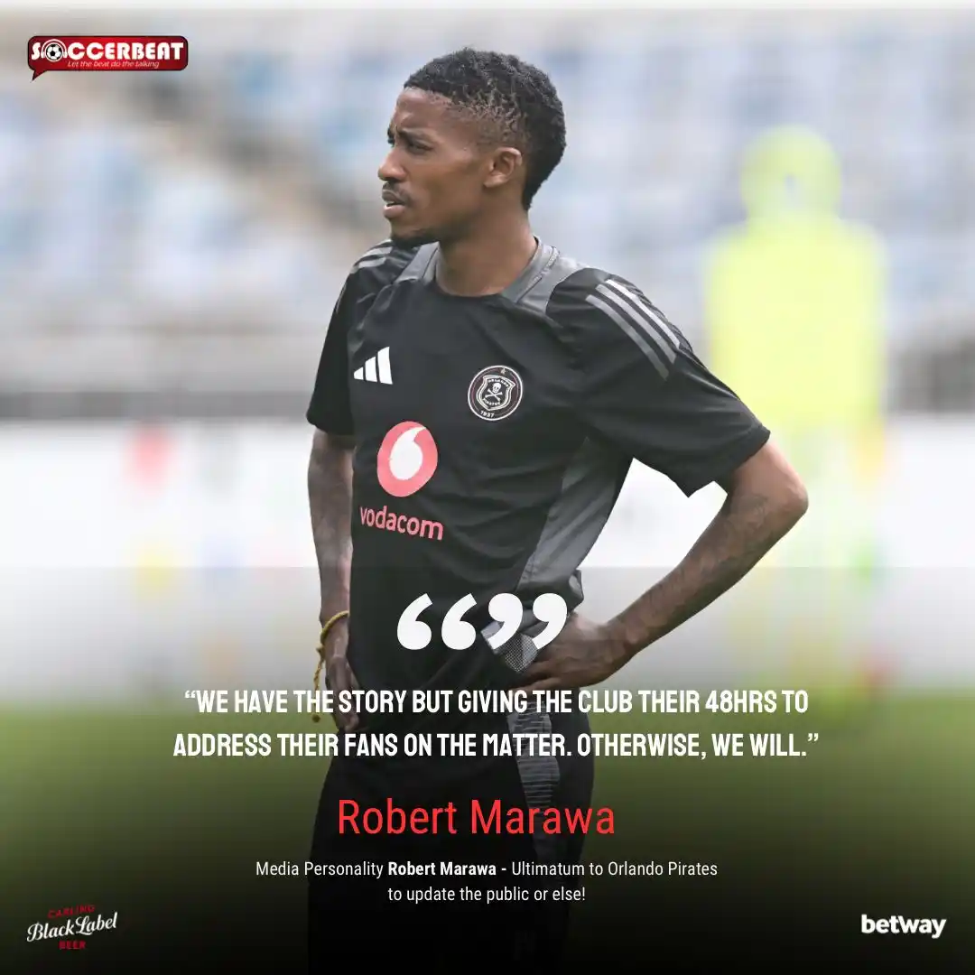 Image from SoccerBeat: BREAKING 🚨 Robert Marawa puts Pirates on the clock! ⏳⚽ He’s giving t...