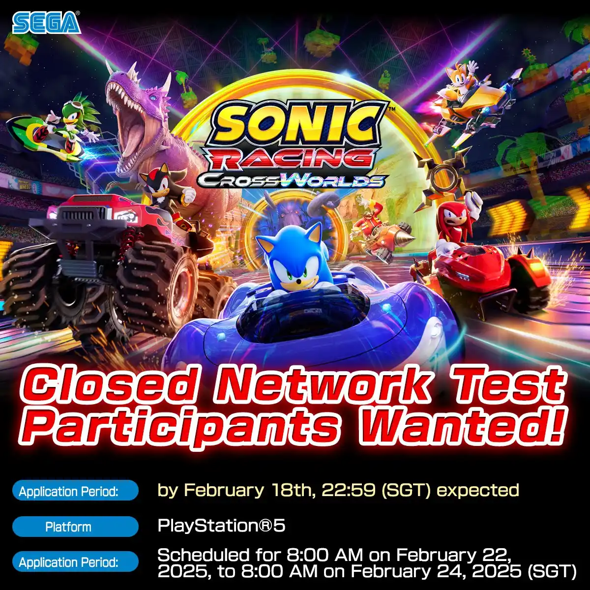 Image from Sonic City ⋆★ Sonic News, Media & Community ★⋆🦔💨: Sonic Racing: CrossWorlds Closed Network Test is here! 🏁✨ Sign up by...