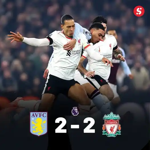Image from SportyBet : 🔥 FULL-TIME DRAMA!   Aston Villa 2️⃣-2️⃣ Liverpool — A true Premier L...