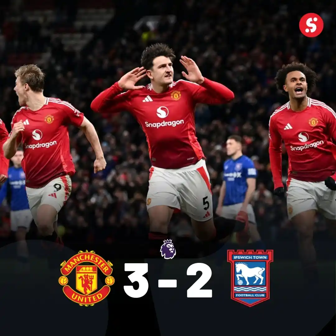 Image from SportyBet : United don break the home loss curse! 🔴💪 Gutsy 3-2 win over Ipswic...
