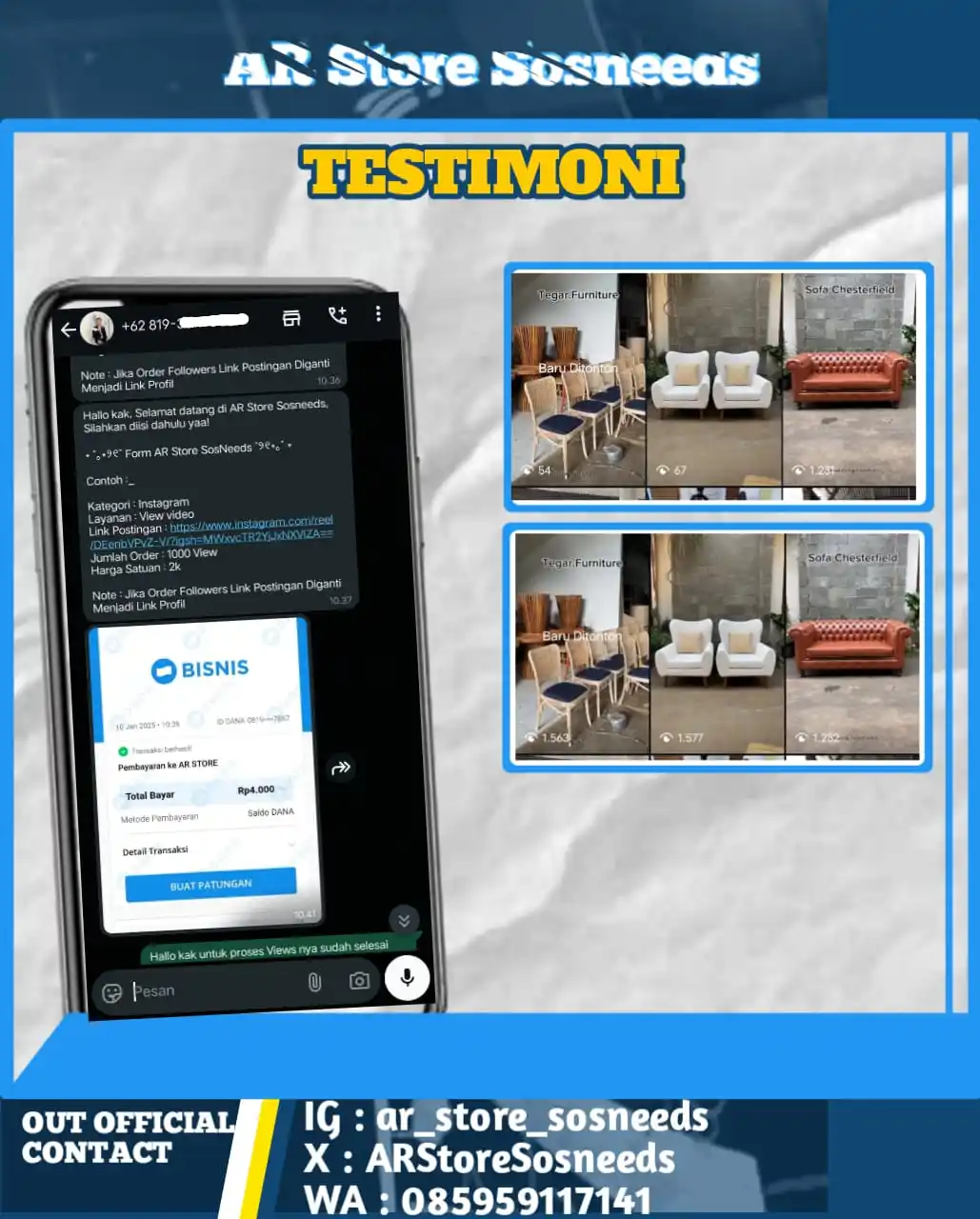 Testimoni AR Store SosNeeds post