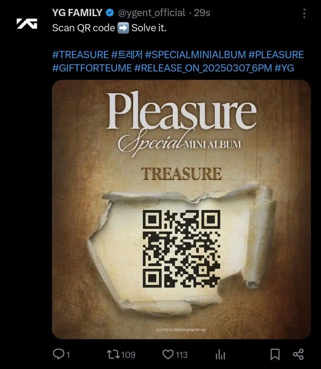 Image from ✧TREASURE FOREVER✧: TREASURE DAILY UPDATE: Scan QR code ➡️ Solve it.  <a class="text-blue-...