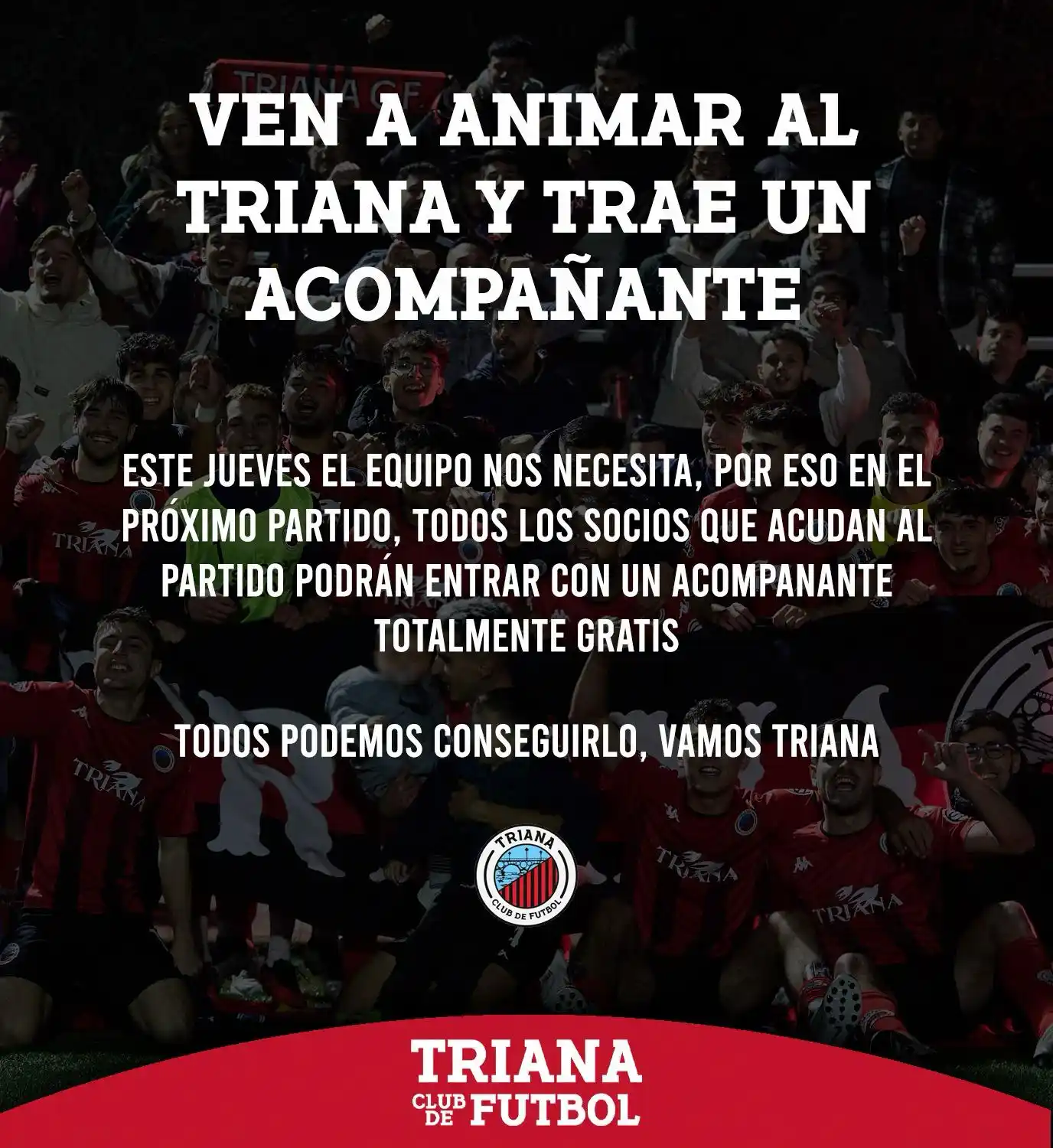 Image from Triana CF: ¡Afición, contamos con vuestro apoyo el jueves en el Charco de la Pava...