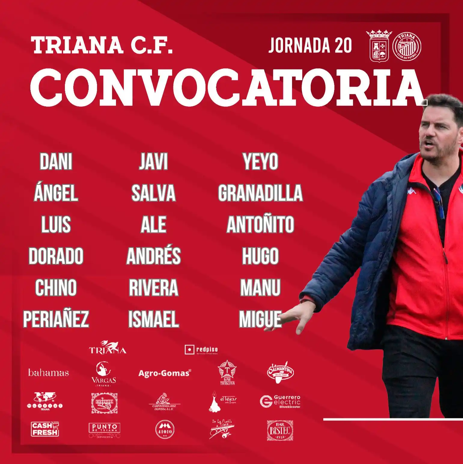 Image from Triana CF: ¡Nuestra convocatoria para el partido de hoy ante el <a class="text-bl...
