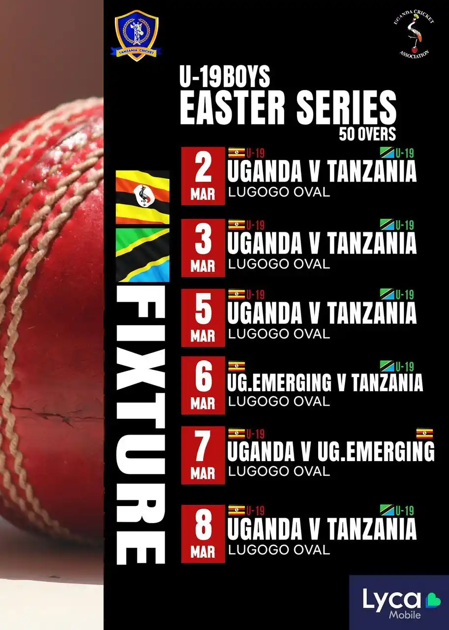 Image from Uganda Cricket Association: The Baby Cricket Cranes face off against Tanzania U-19 and Uganda Emer...
