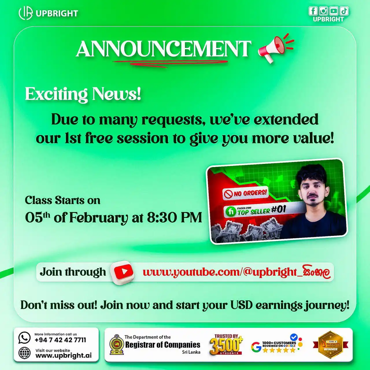 Image from UPBRIGHT : 📢 Exciting News! 🎉 Due to popular demand, we’ve extended our first ...
