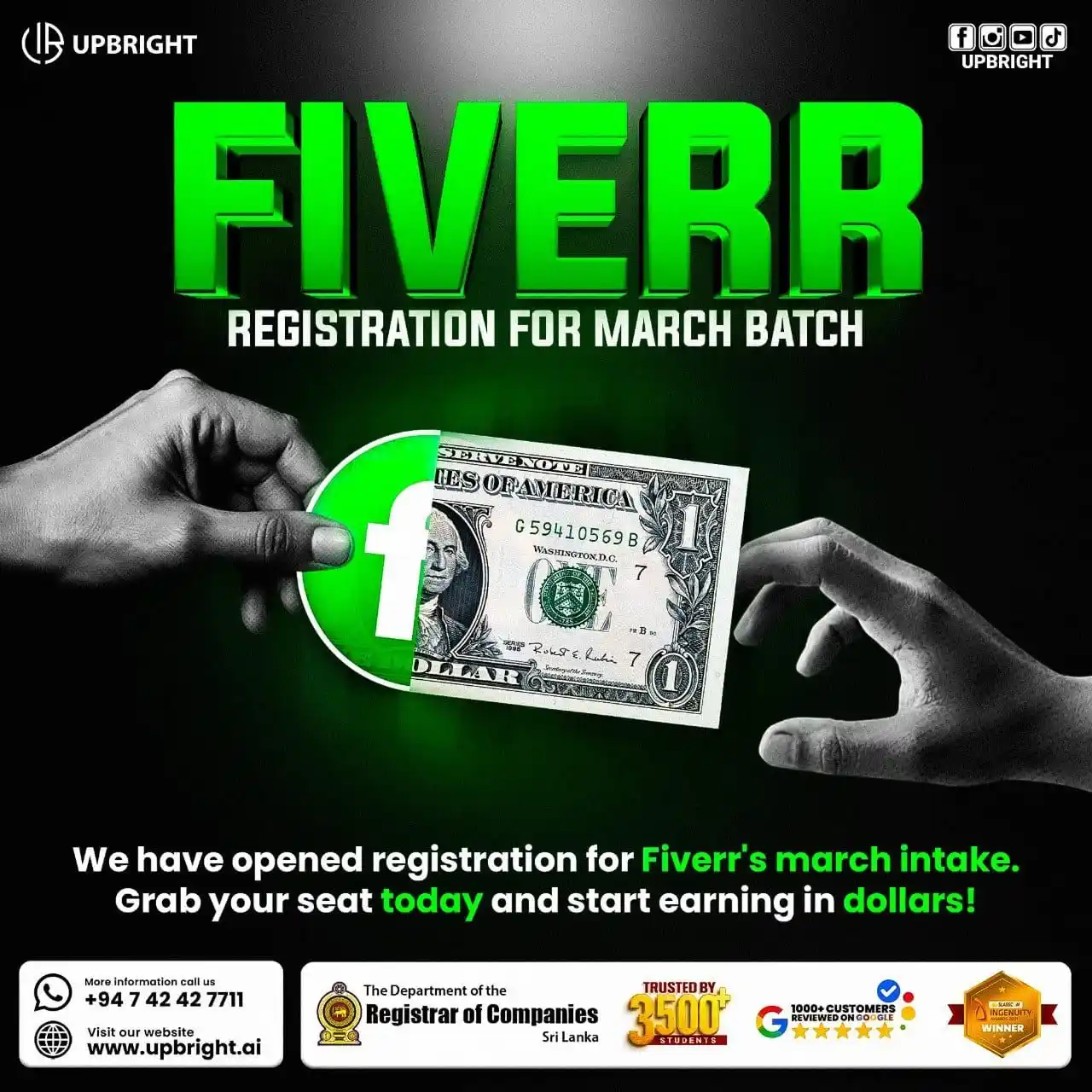 Image from UPBRIGHT : 🎨 Fiverr Opening – March Batch at Upbright! 🚀 🔹 Join Upbright’s Ex...