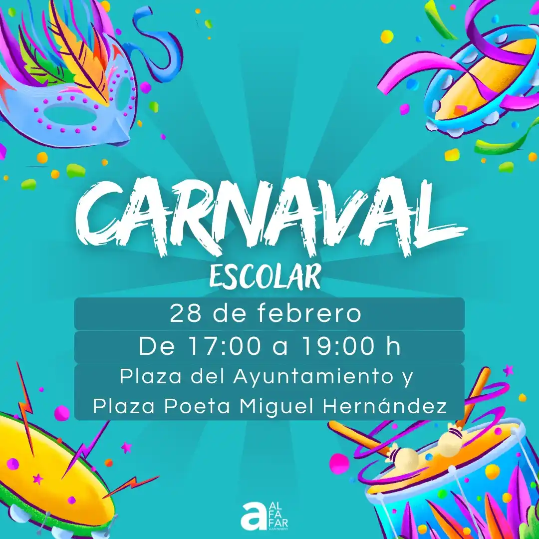 Image from Ajuntament d'Alfafar: 🎭 ¡Carnaval Escolar! 🎭 🗓 Este viernes, 28 de febrero, vuelve el Ca...