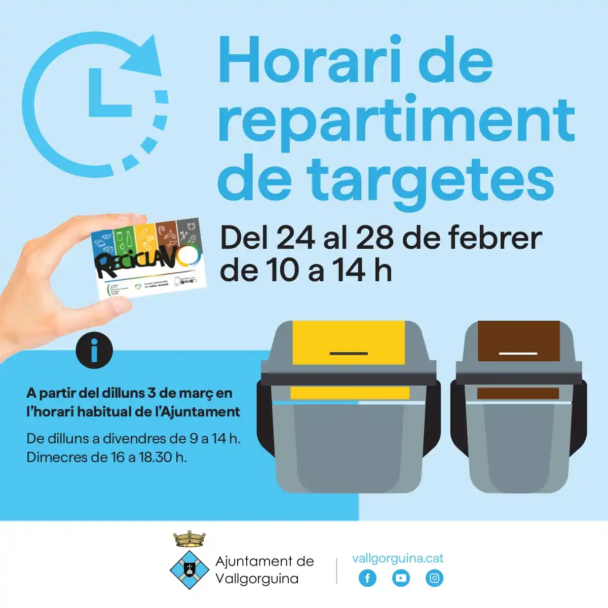 Image from Ajuntament de Vallgorguina: ♻️ Repartiment de targetes per a la recollida selectiva! ♻️ 🔹 Del 24...