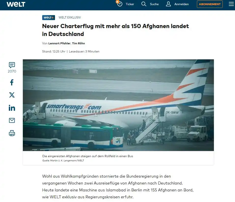 Image from Anti ⬛🟥 KrieGKo: Medienbericht: Faeser-Ministerium verzögerte wahltaktisch "Charterflug...
