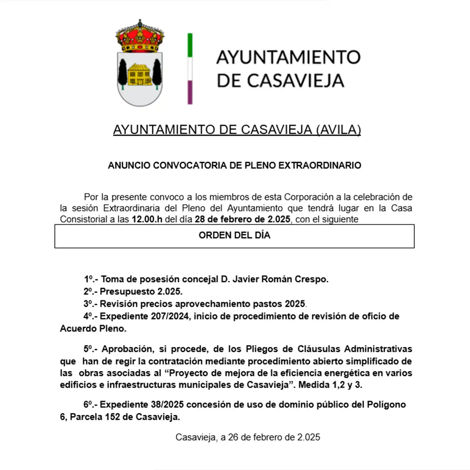 Bando Ayuntamiento de Casavieja post