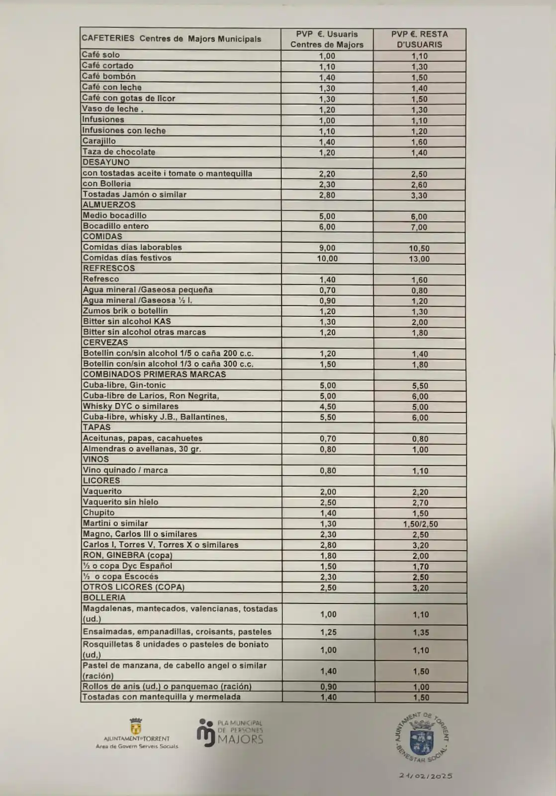 Image from Bar Centro Bellido: Les informamos los nuevos precios que nos envia el Ayuntamiento, ya ex...