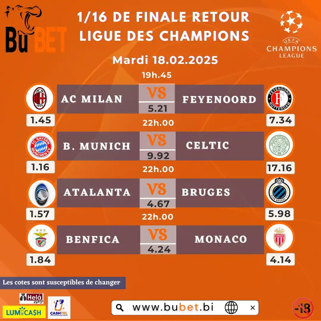 Image from BUBET OFFICIEL [TU GAGNES TU TOUCHES]: ✨⚽⚽ Champions League ⚽⚽🔥🔥.  Ngiyo ya mirwi y'ibihangange iragarutse ...