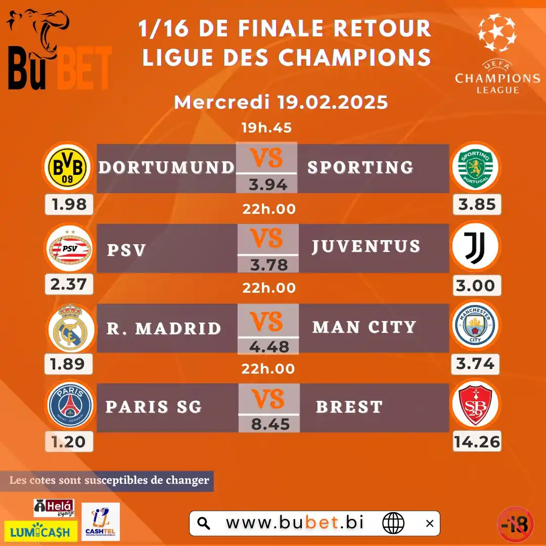Image from BUBET OFFICIEL [TU GAGNES TU TOUCHES]: ✨⚽⚽ Champions League Irabandanya ⚽⚽🔥🔥.  BUBET ibanje gukeza abanywan...