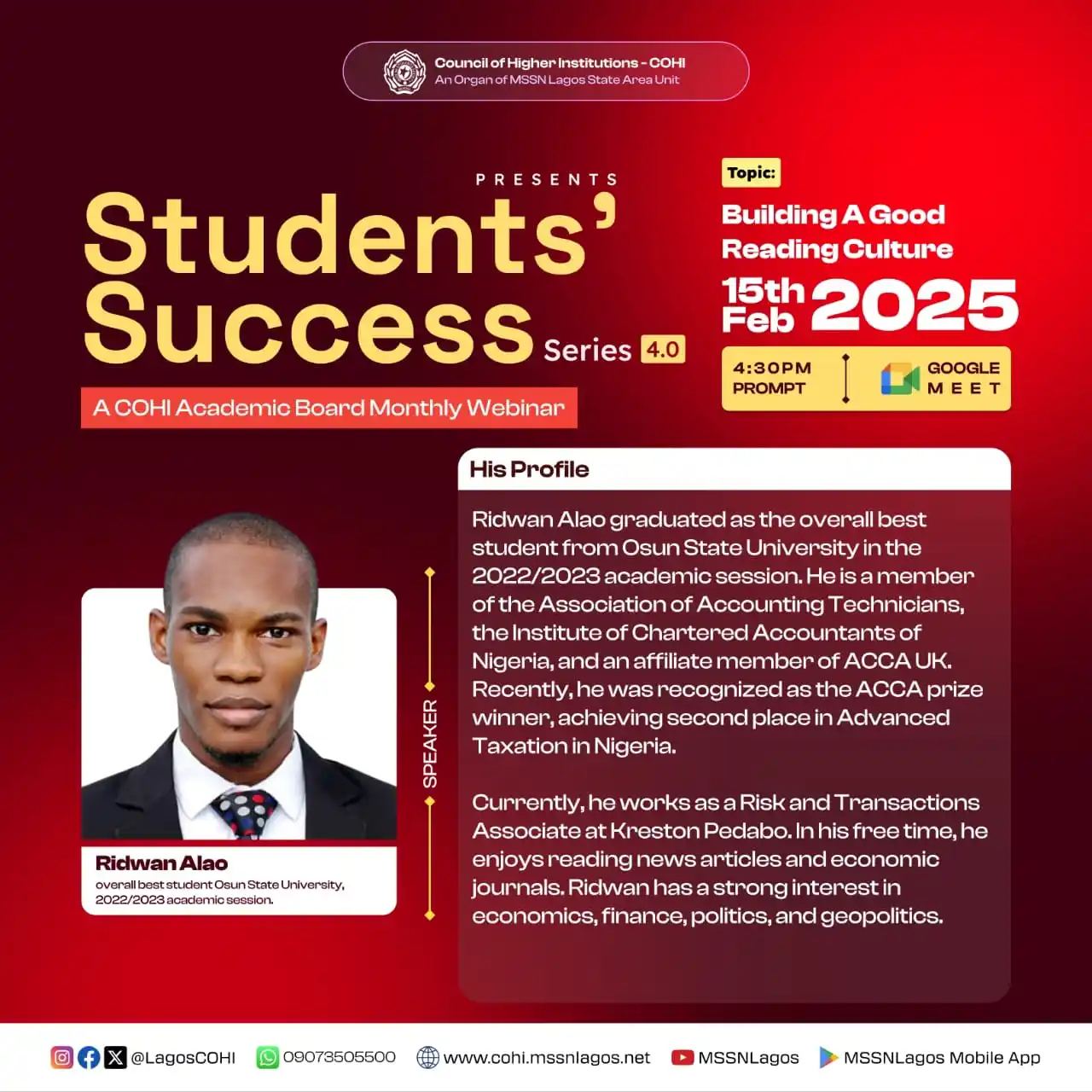 Image from COHI, MSSN Lagos: *Less than an hour to go🔥*  Unleash the spirit of lifelong love for r...