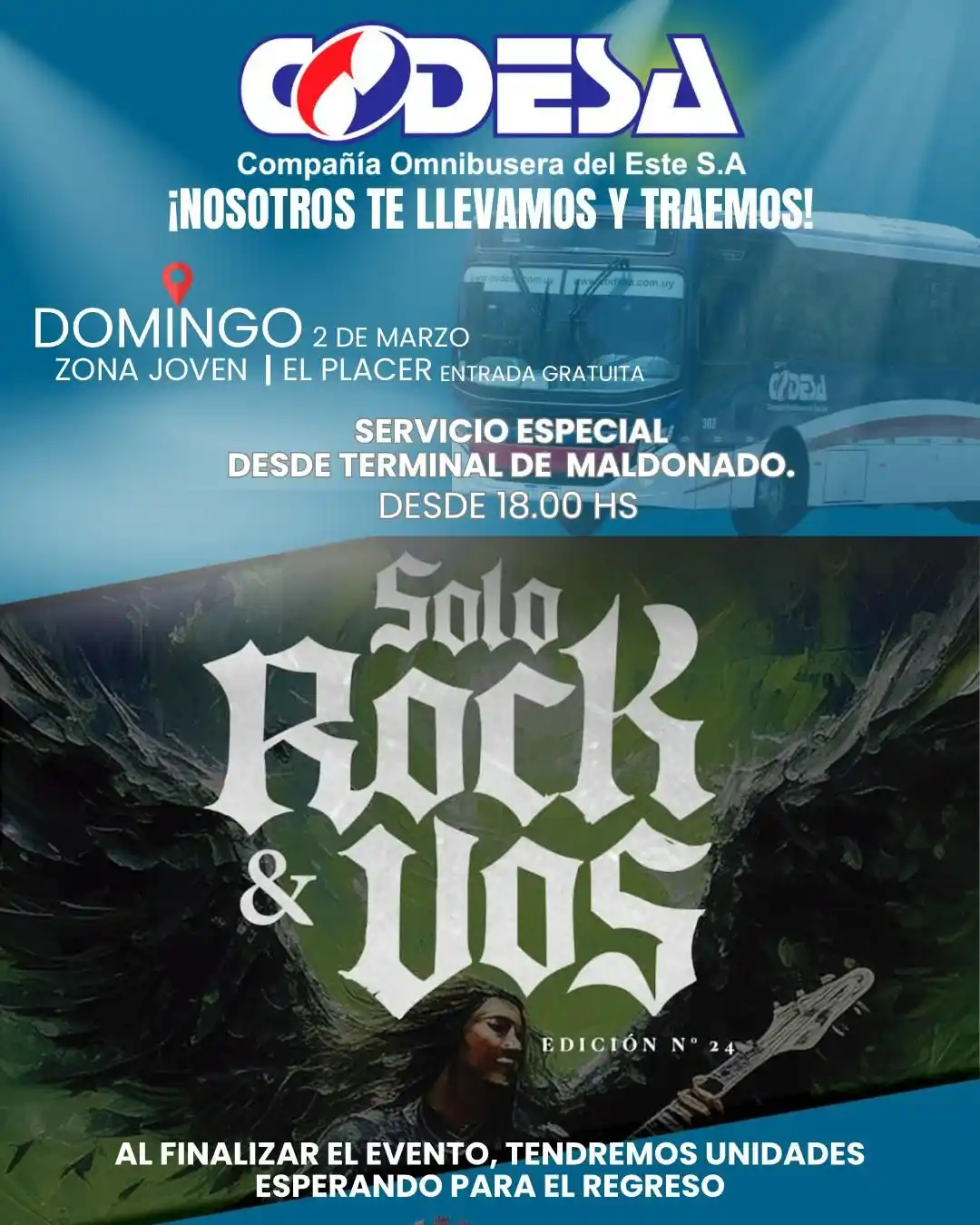 Image from ComoMeMuevoUy: 🎸 ¡Viajá con CODESA al concierto Solo Rock y Vos! 🎸  👉🏻Este Doming...