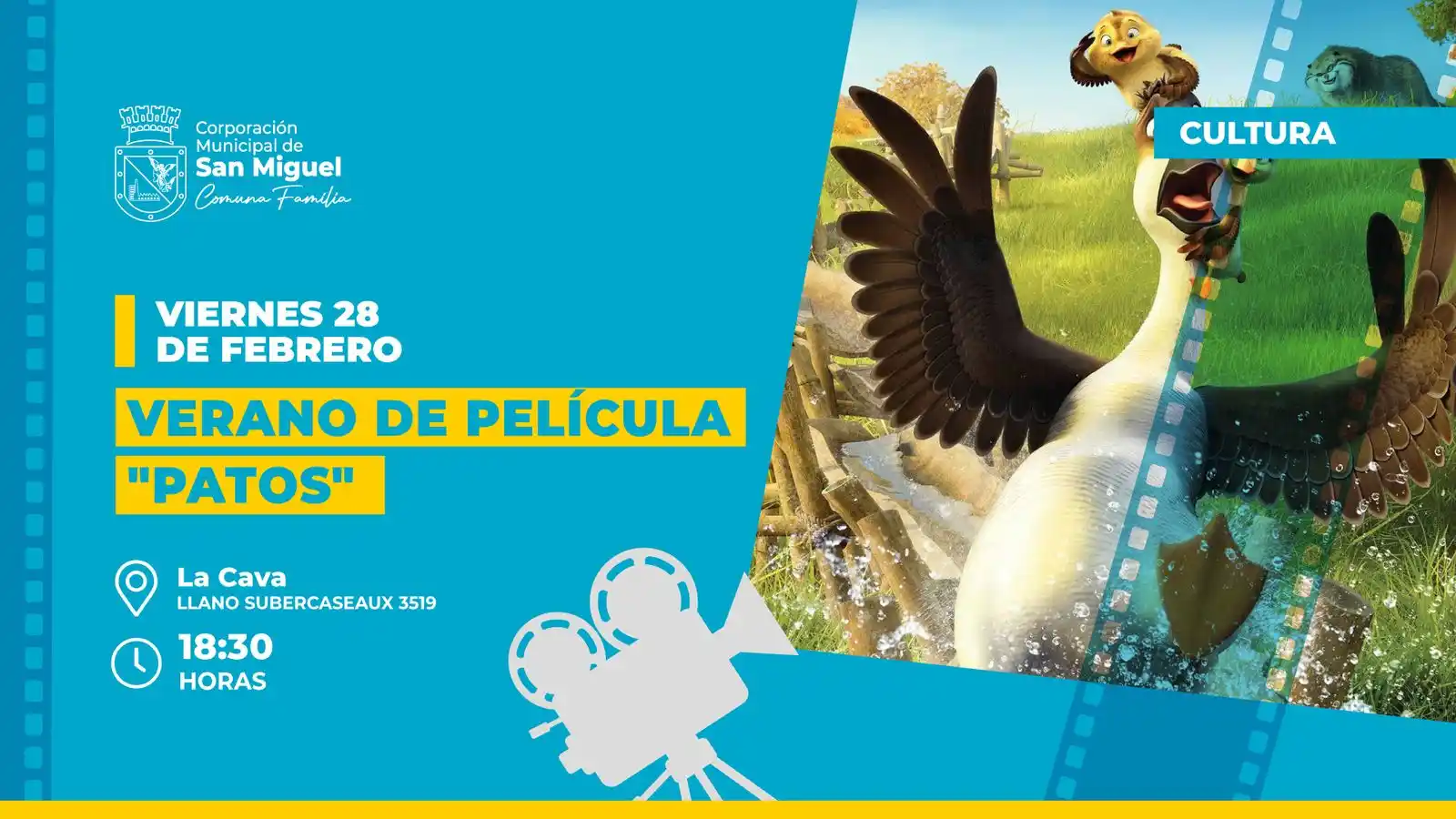 Image from Corporación Municipal de San Miguel: *NO TE PIERDAS LA PELÍCULA “PATOS”🍿🎦🦆* Te invitamos a disfrutar de...
