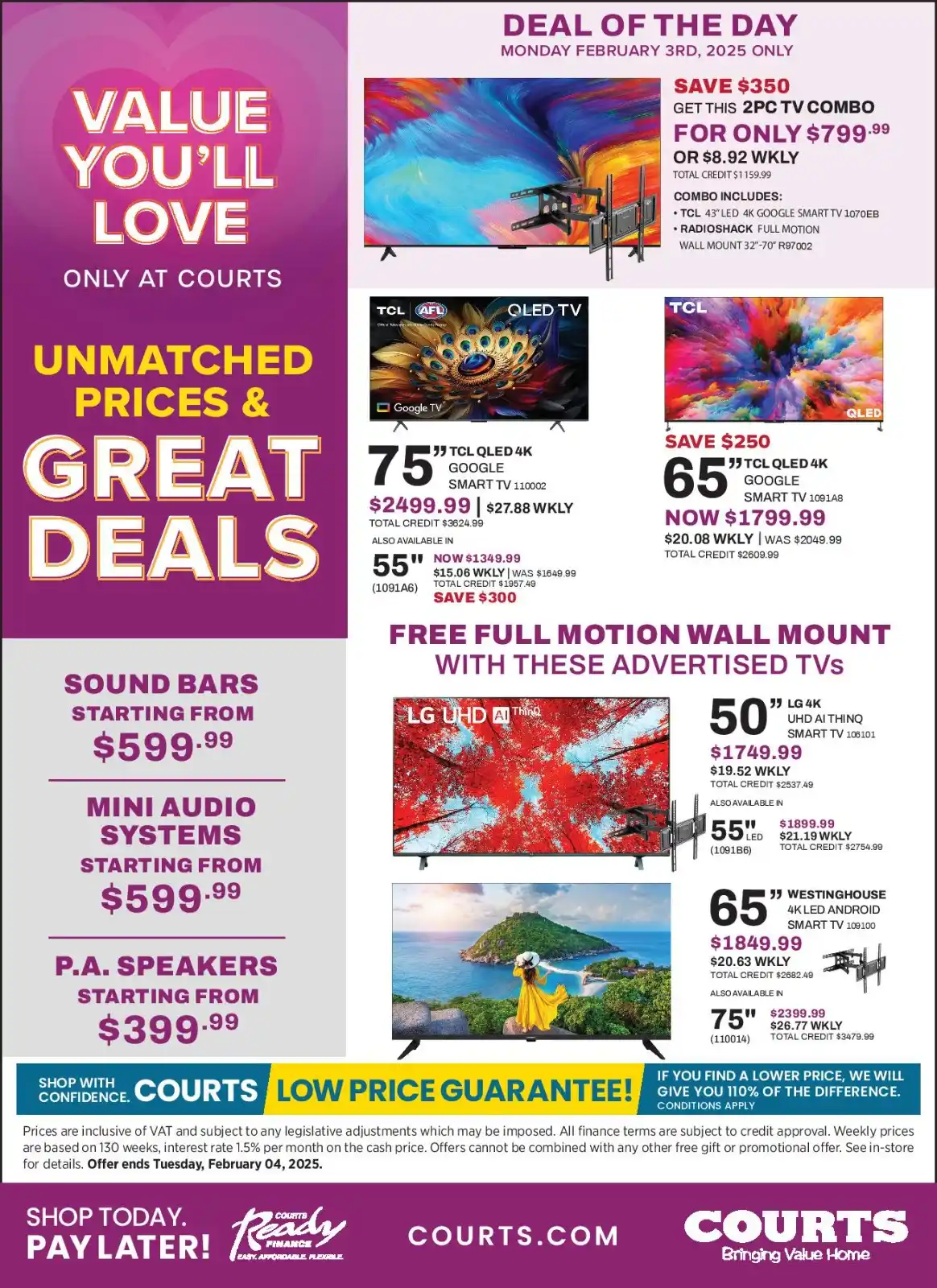 Image from Courts Barbados: 🎉 DEAL OF THE DAY — Monday, February 3rd ONLY!! 🎉 Get a TCL 43” 4K G...