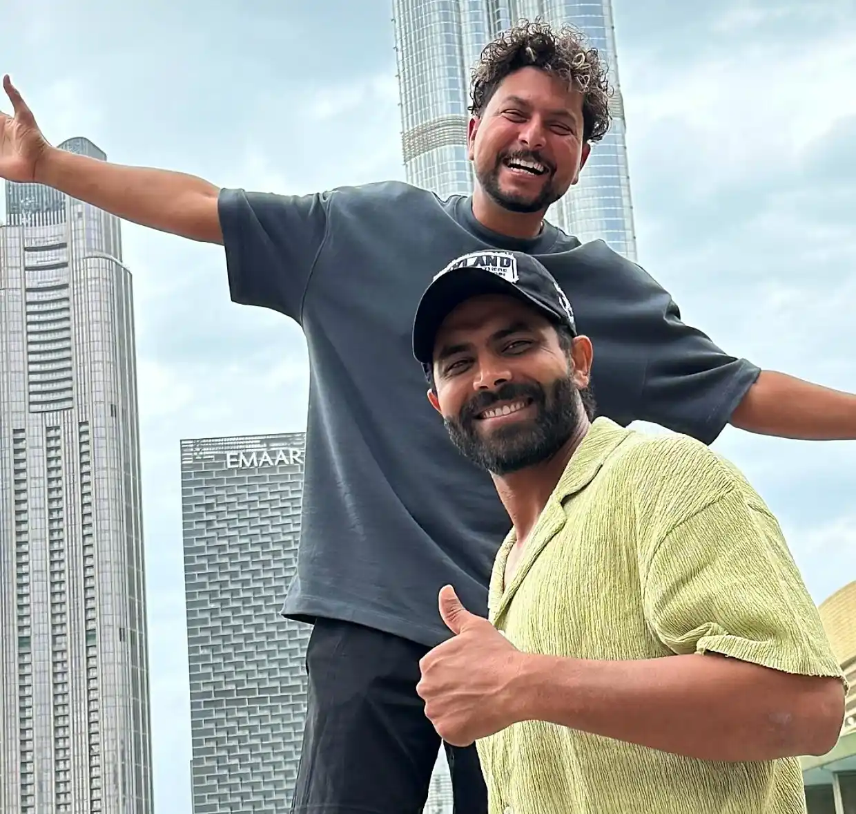 Image from Cricadium🏏: Kuldeep Yadav and Ravindra Jadeja enjoying their off time in Dubai <a...