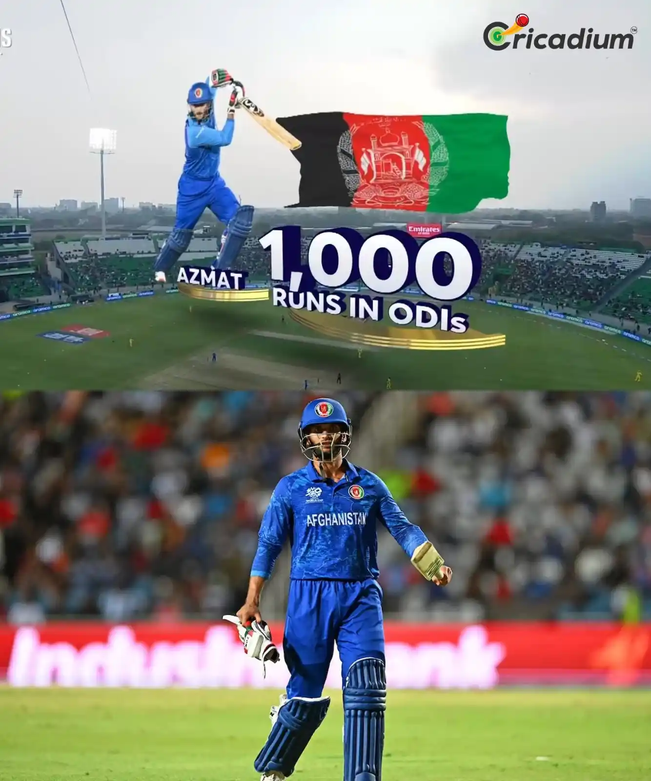 Image from Cricadium🏏: 1000 Runs for Azmatullah Omarzai in ODIs! 🎉👏 A fantastic achievement...