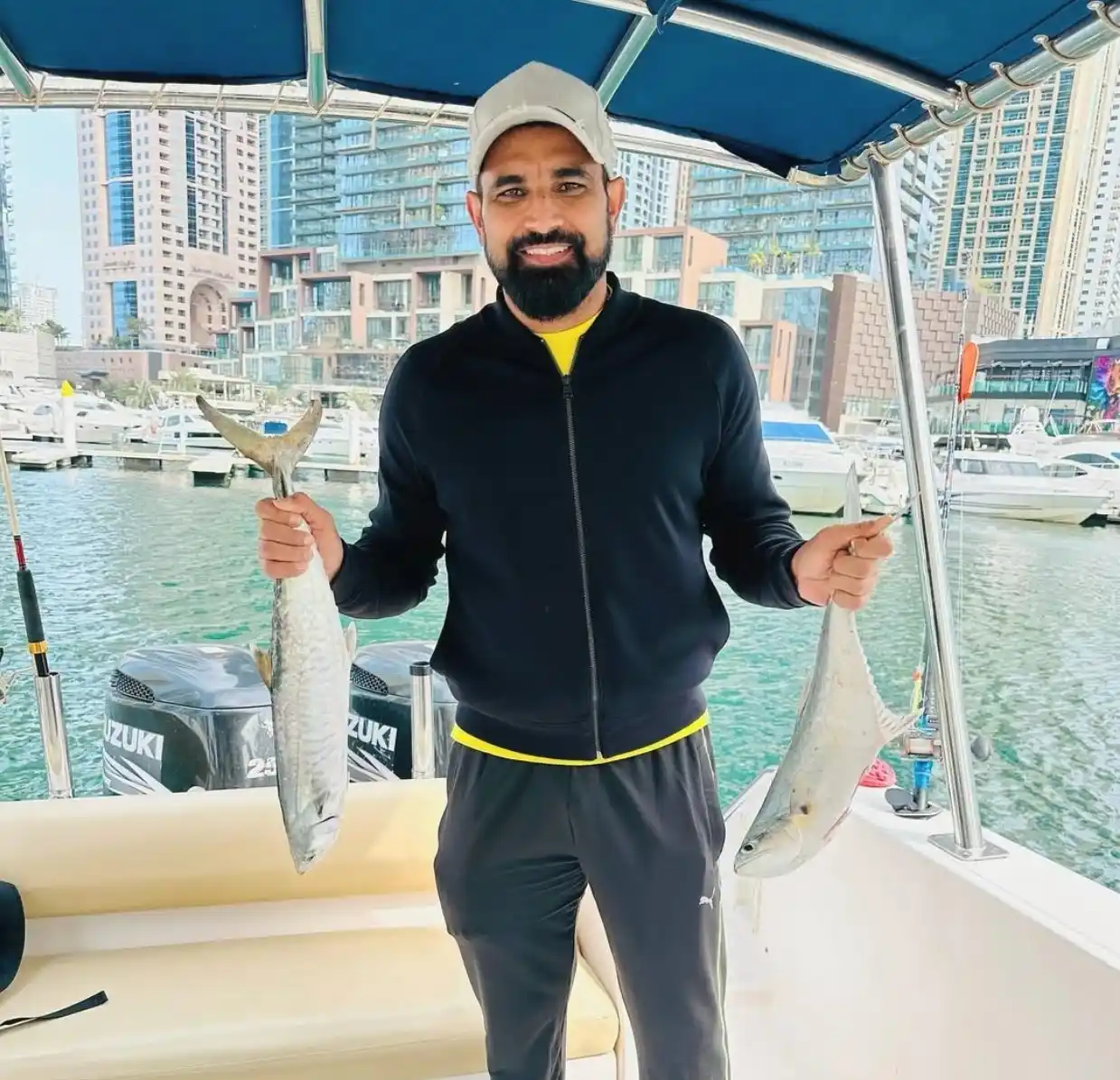 Image from Cricadium🏏: 🎣🐟 Mohammed Shami enjoying a peaceful fishing trip in Dubai during h...