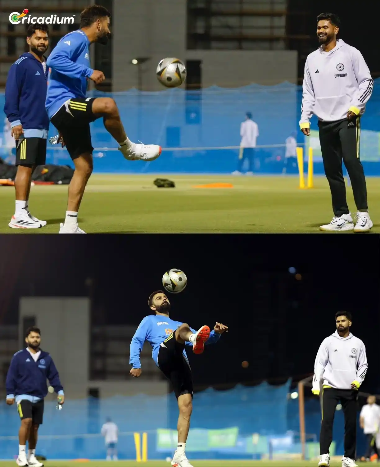 Image from Cricadium🏏: ⚽🌟 Virat Kohli, Shreyas Iyer & Rishabh Pant having some fun during pr...