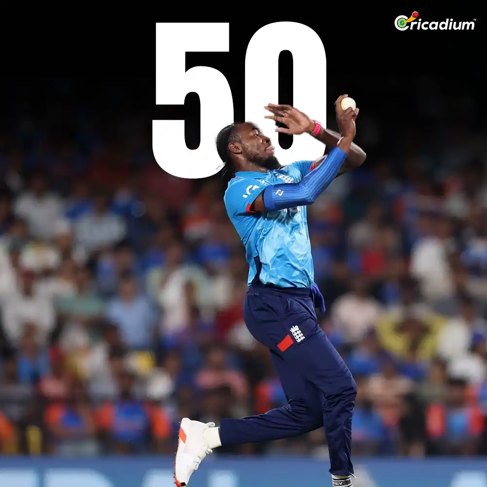 Image from Cricadium🏏: 5⃣0⃣ ODI wickets for Jofra Archer! 🔥 What a milestone for the fiery p...