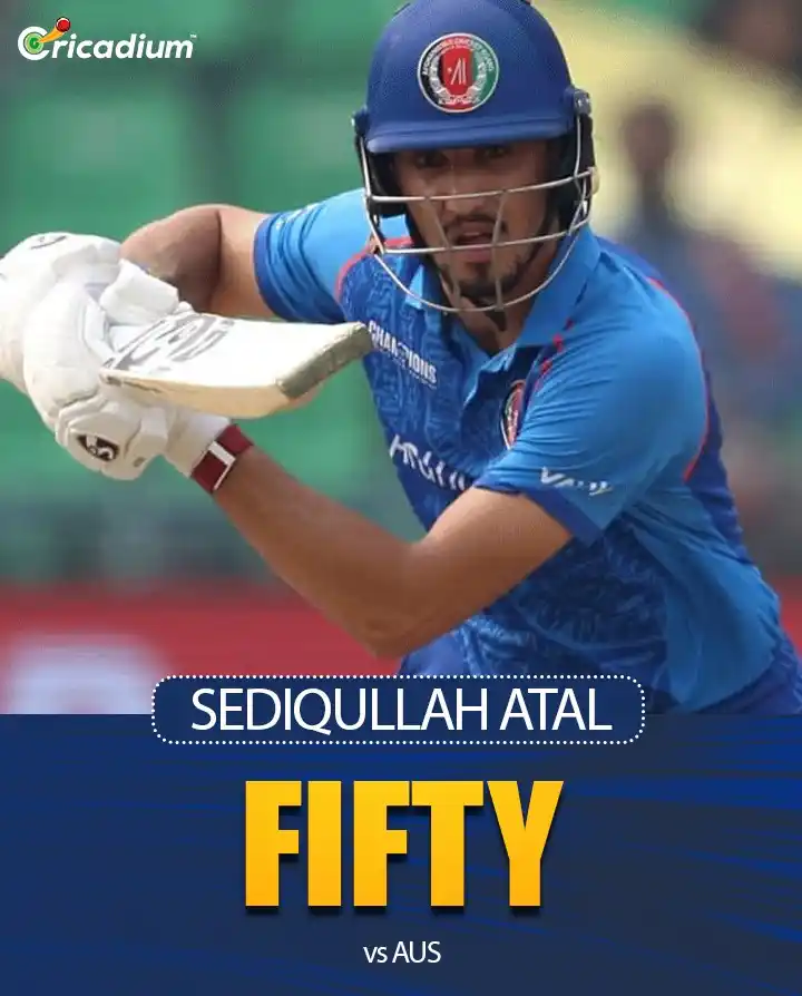 Image from Cricadium🏏: Fifty up for Sediqullah Atal! 💥 What a knock! 🙌 <a class="text-blu...