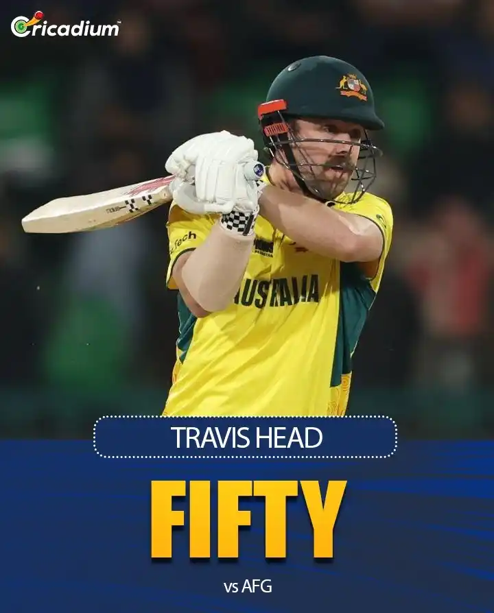 Image from Cricadium🏏: Fifty in just 34 balls for Travis Head! 🔥 What a blistering knock! 💥...