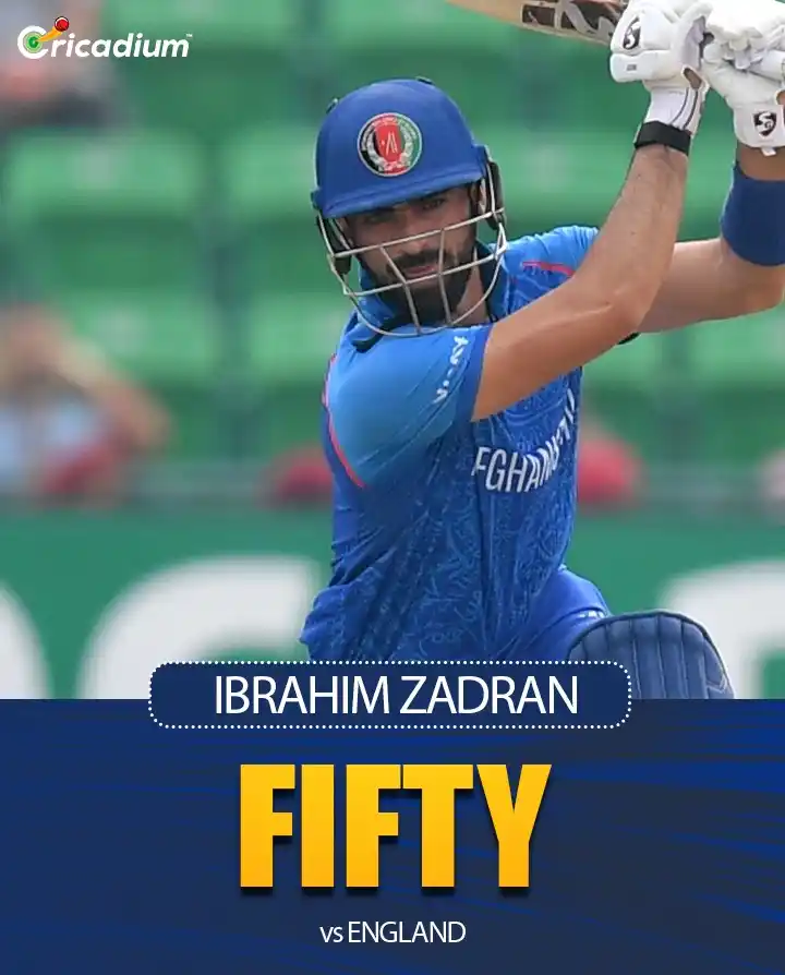 Image from Cricadium🏏: 8th ODI fifty for Ibrahim Zadran! 💯🔥  <a class="text-blue-500 hover:...
