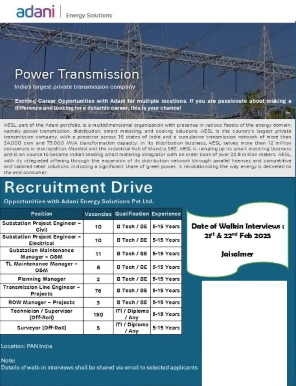 Image from CS/IT JOBS💻🖥️: 🌟 Adani Mega Recruitment Drive - February 2025 🌟 Exciting career op...