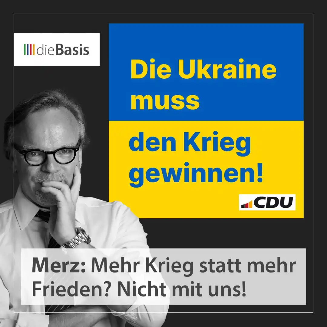 Image from dieBasis NRW: ⚠️ *Merz: Mehr Krieg statt mehr Frieden? Nicht mit uns!*   💥 *Die CDU...