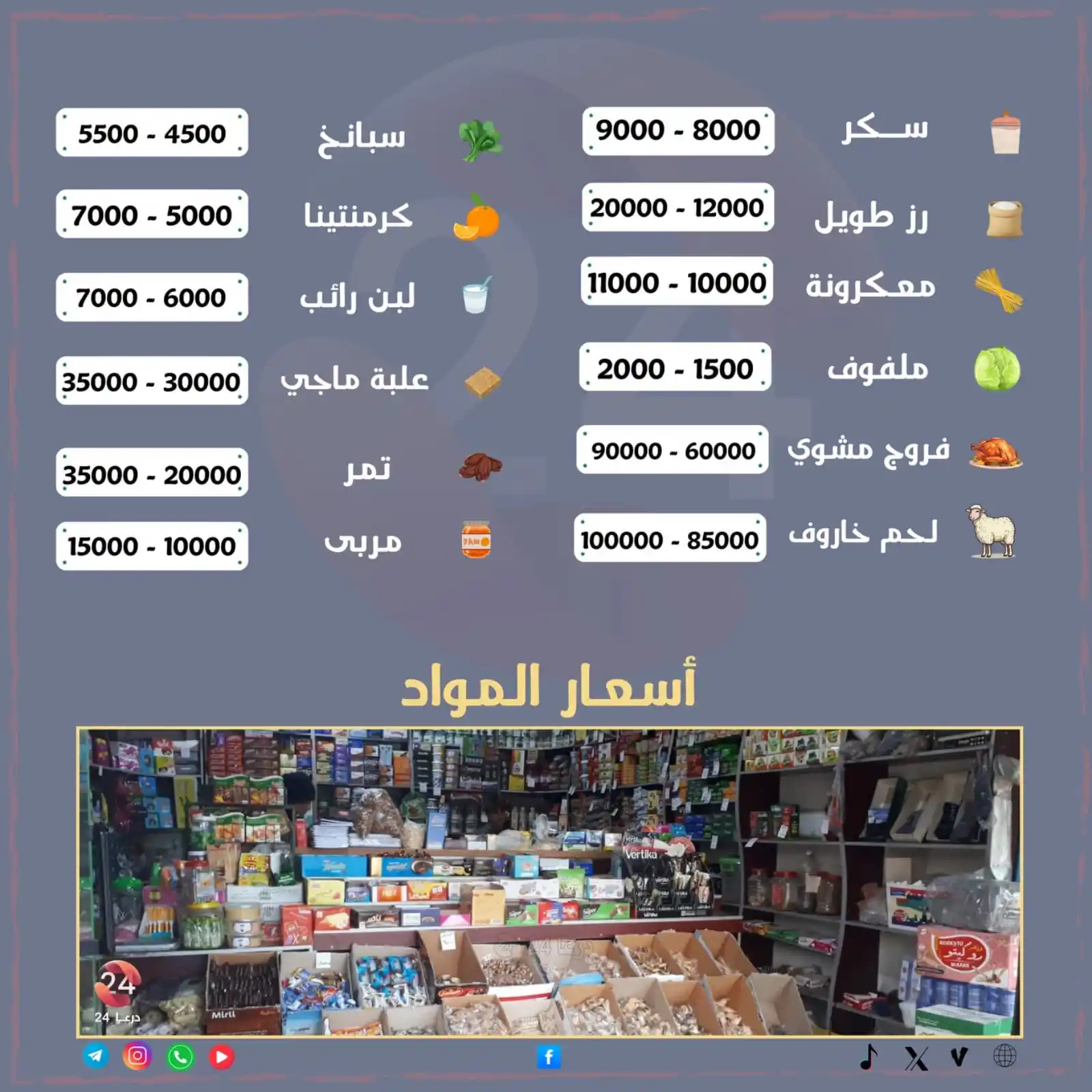 Image from درعا24 - Daraa24: أسعار المواد التموينية و الخضروات والفواكه والسلع الاستهلاكية وبعض الم...