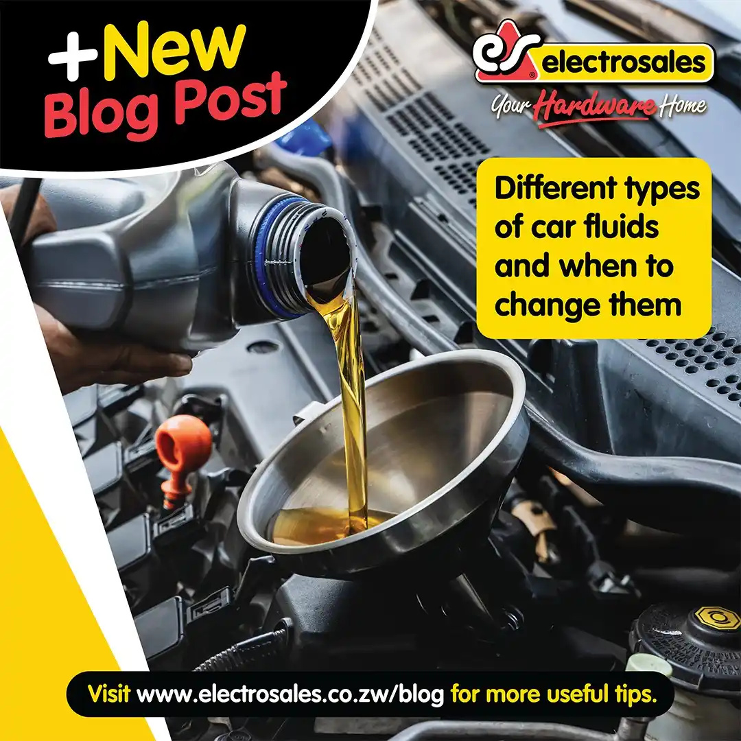Image from Electrosales Hardware: *Know when to change your car fluids!* Keep your vehicle running smoot...