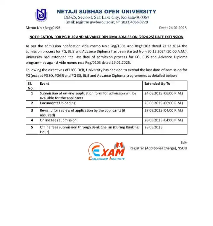 (NSOU - RMV - NIOS) Exam Challenger Institute post