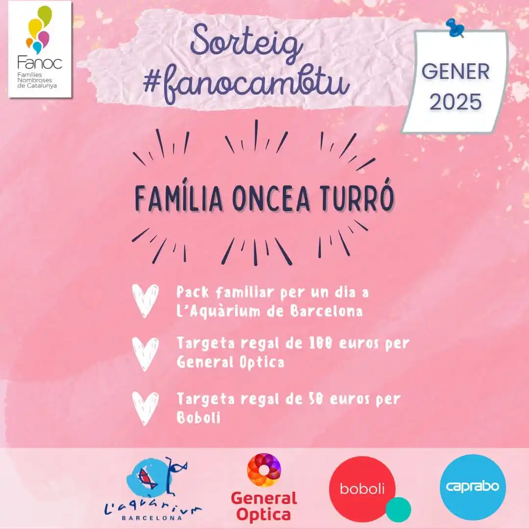 Image from Familias numerosas / Famílies nombroses - FANOC: 🎉Felicitats a la família de FANOC Oncea Turró, que ha guanyat el sort...