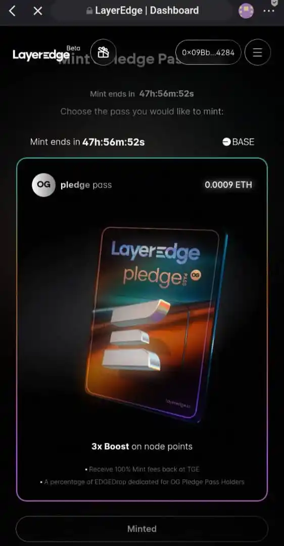 Image from Free Airdrops- Free Money $$$: Layeredge OG pass mints ends in 2 days Get etherium base like 3 doll...