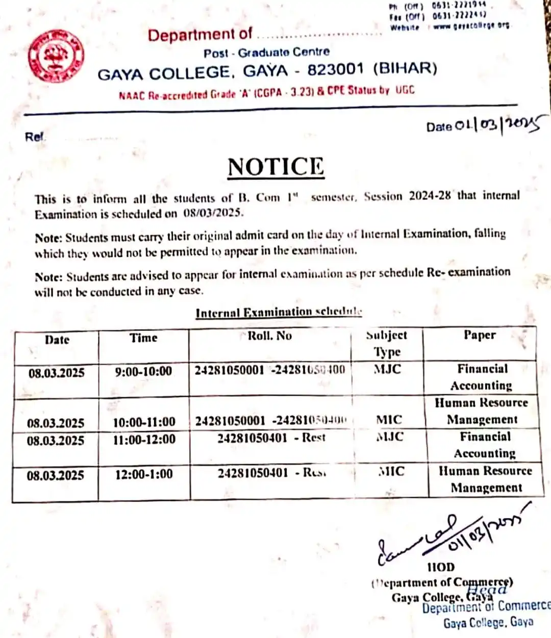 Gaya College Gaya, Unofficial post