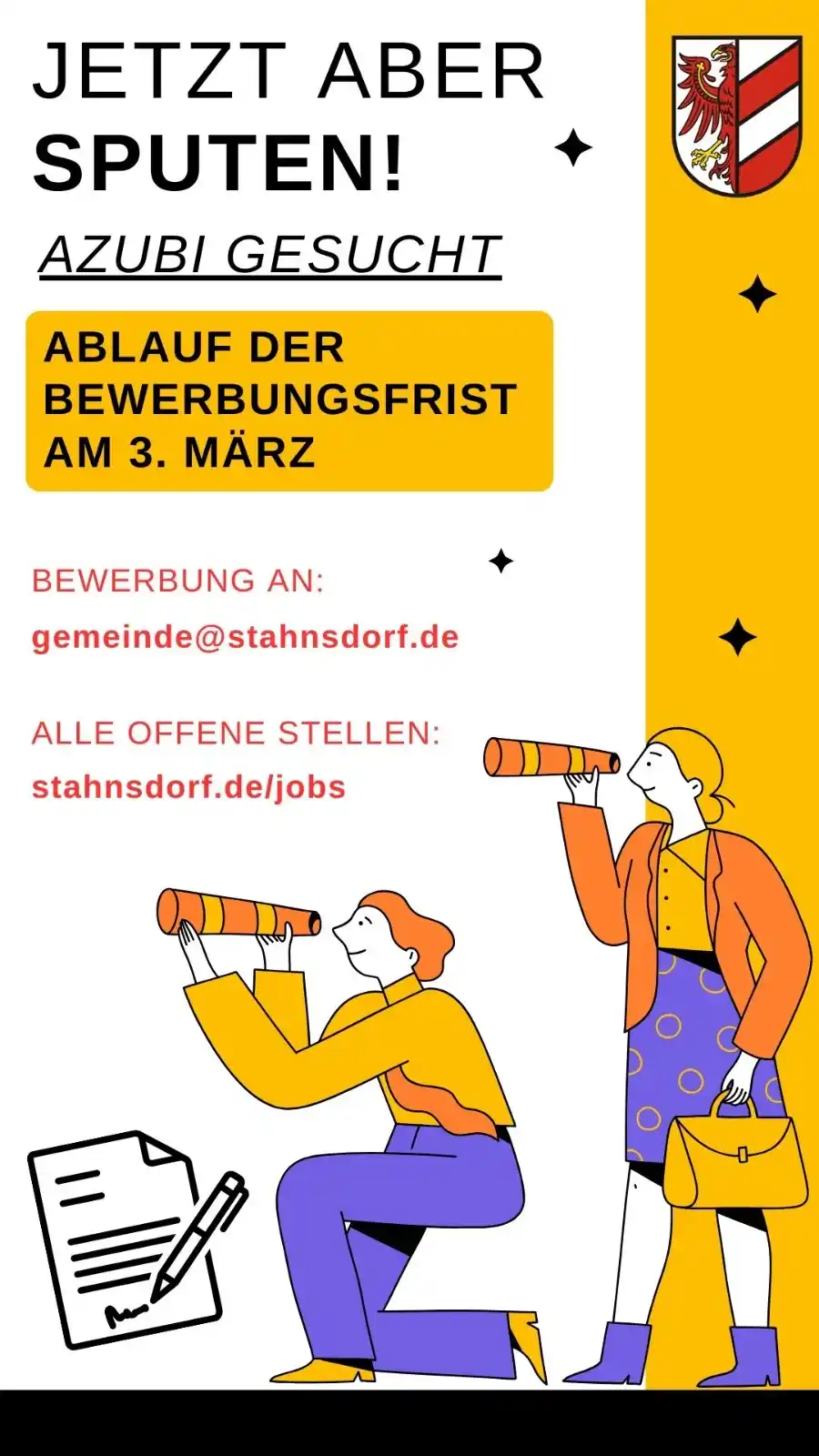 Image from Gemeinde Stahnsdorf 🦅: Du suchst noch einen Ausbildungsplatz? Dann schnell bewerben – die Fri...