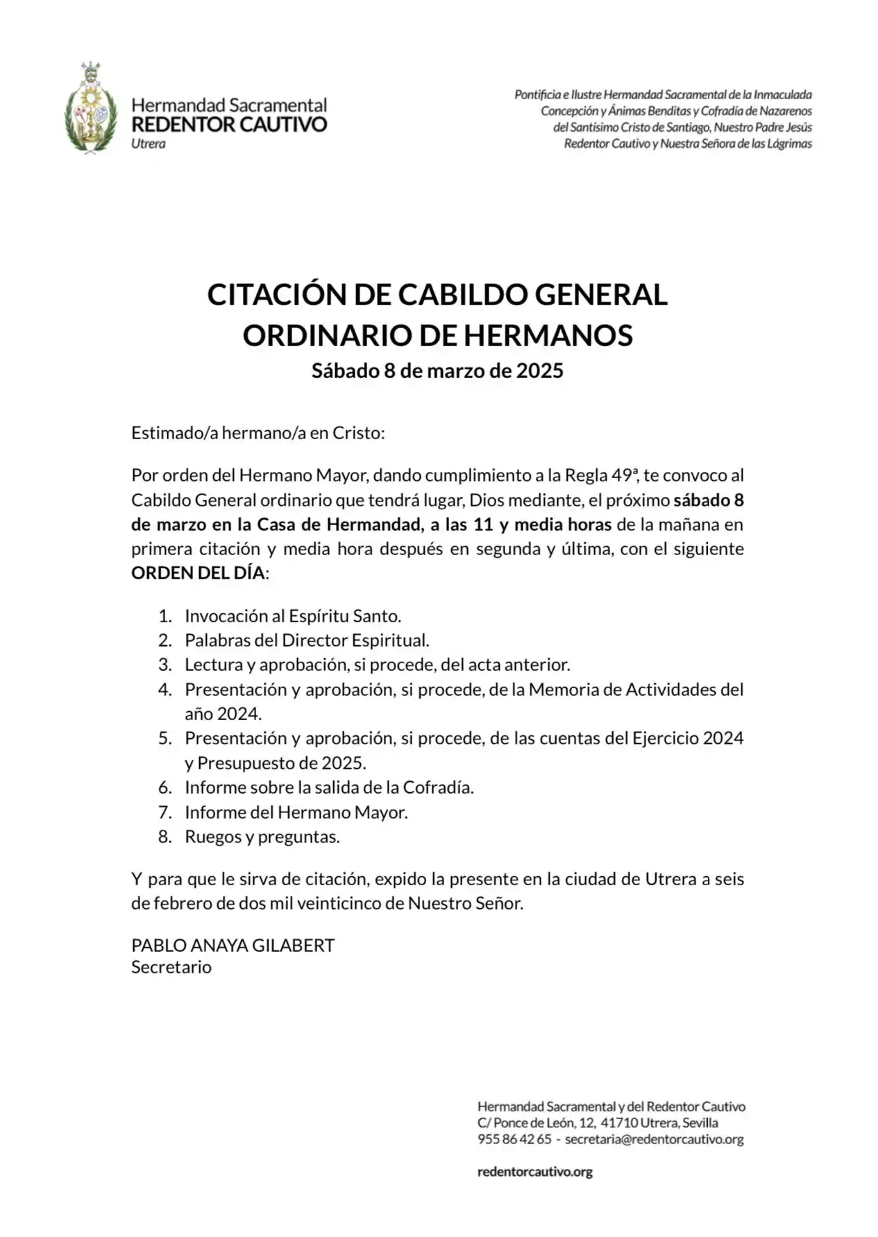 Hermandad Sacramental del Redentor Cautivo, Utrera post