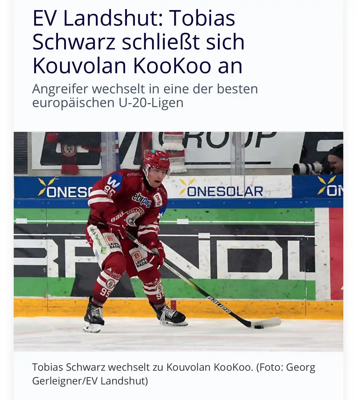 Image from Hockeyweb: Tobias Schwarz, ausgebildet vom EV Landshut und mit Vertrag bei den St...