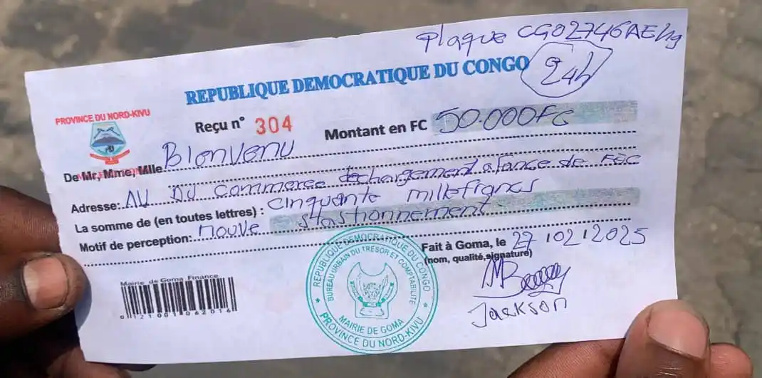 Image from Idriss Perez: Vrai : le M23 fait payer 50.000 fc pour un mauvais stationnement, et 1...