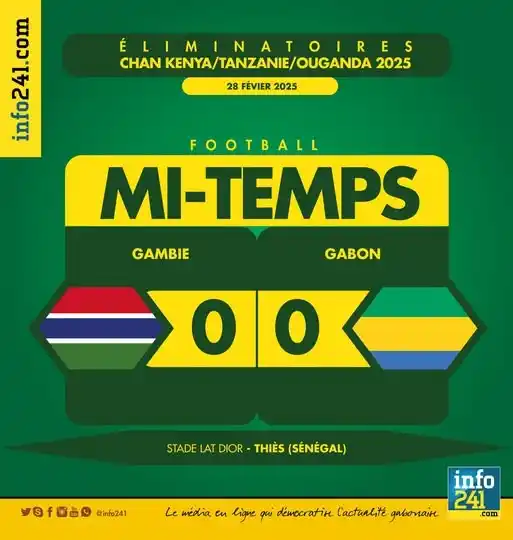 Image from Info241.com: CHAN 2025 : Le Gabon et la Gambie séparent à la mi-temps sur le score ...