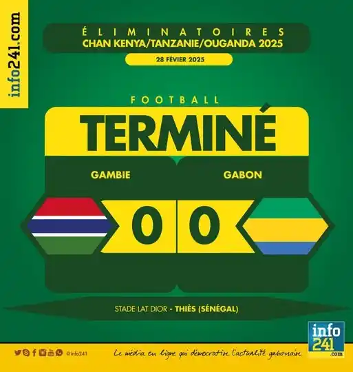 Image from Info241.com: CHAN 2025 : Le Gabon et la Gambie se quittent sur le score de 0-0 à l'...