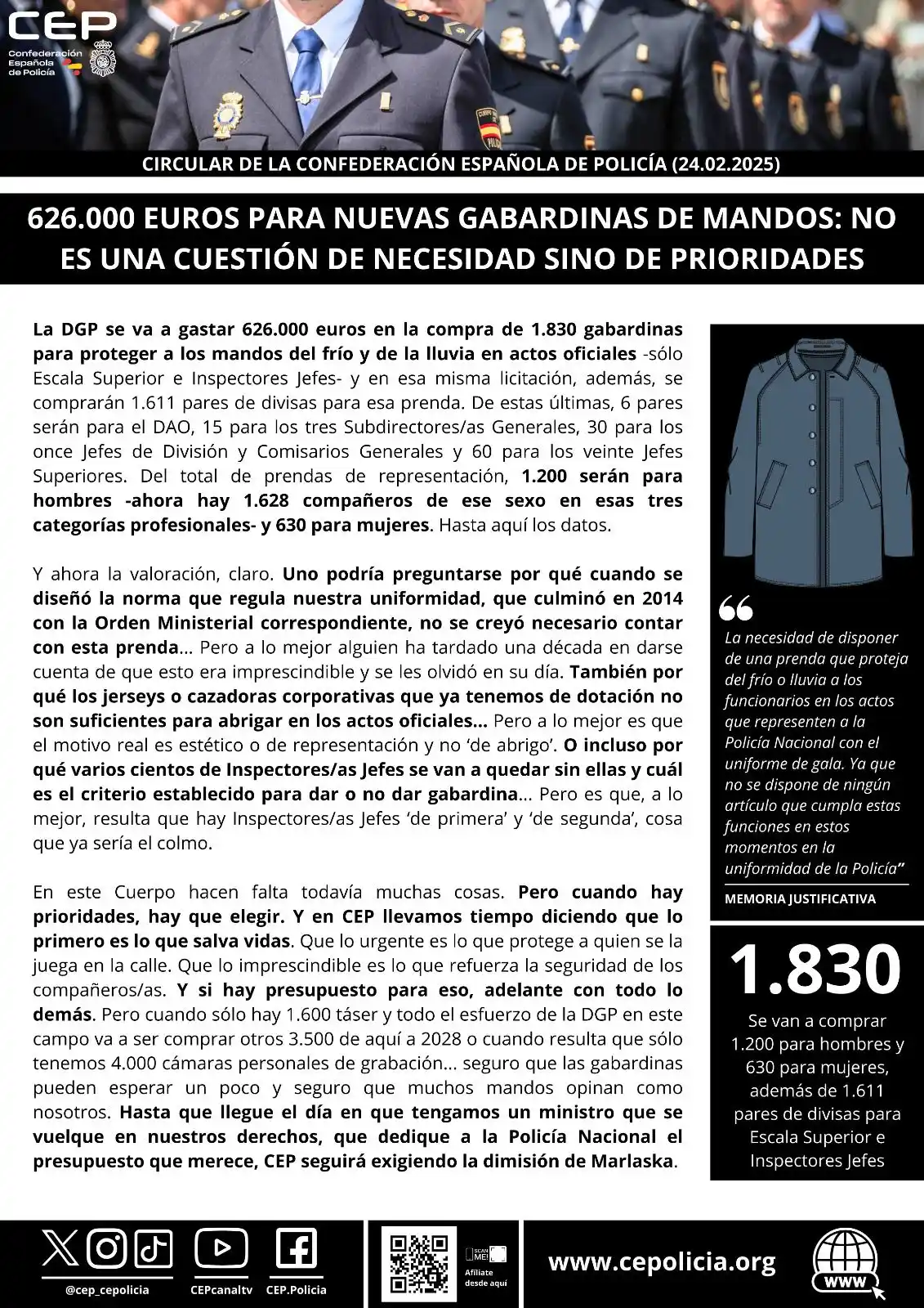 Image from InfoCEP: 👮🏻♂️👮🏻 No es una cuestión de necesidad sino de prioridades. La DG...