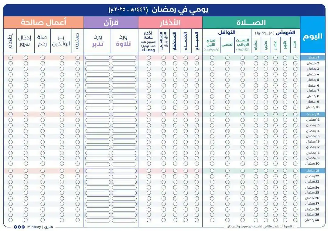 Image from كن ذا أثر: جدول جميل جداً لتنظيم الوقت والطاعات وتعويد النفس لكثر الاعمال الصالحه...