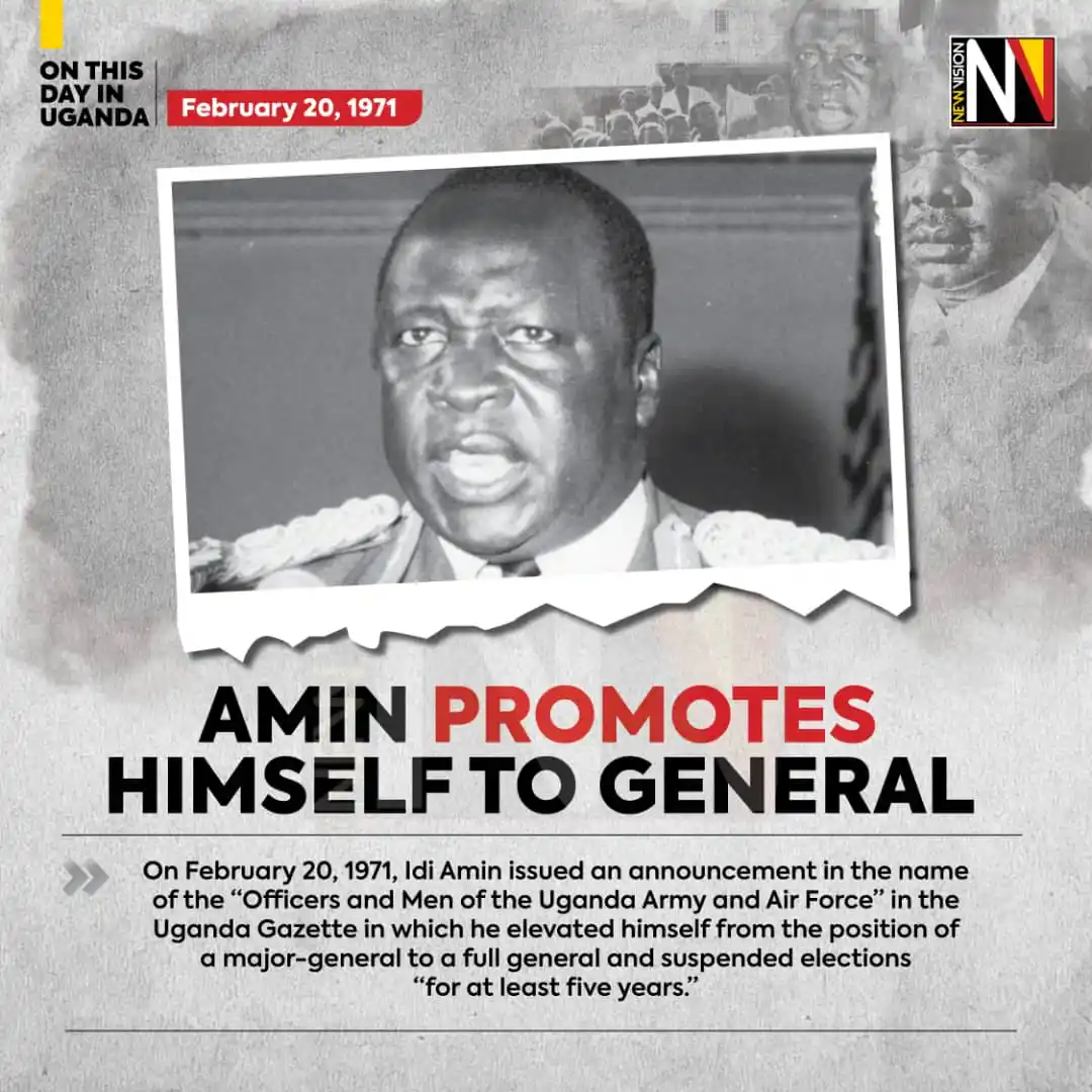 Image from Kumalo Daily: On This Day in History of Uganda 🇺🇬 📅 February 20, 1971 – Idi Amin...