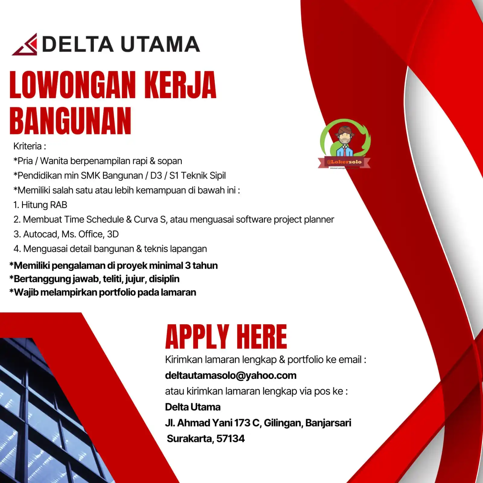 Image from Loker Solo: Info lowongan kerja di DELTA UTAMA sebagai : 1. Drafter & Estimator ...
